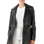 Rebecca Women's 100% Real Black Leather Trench Short Coat