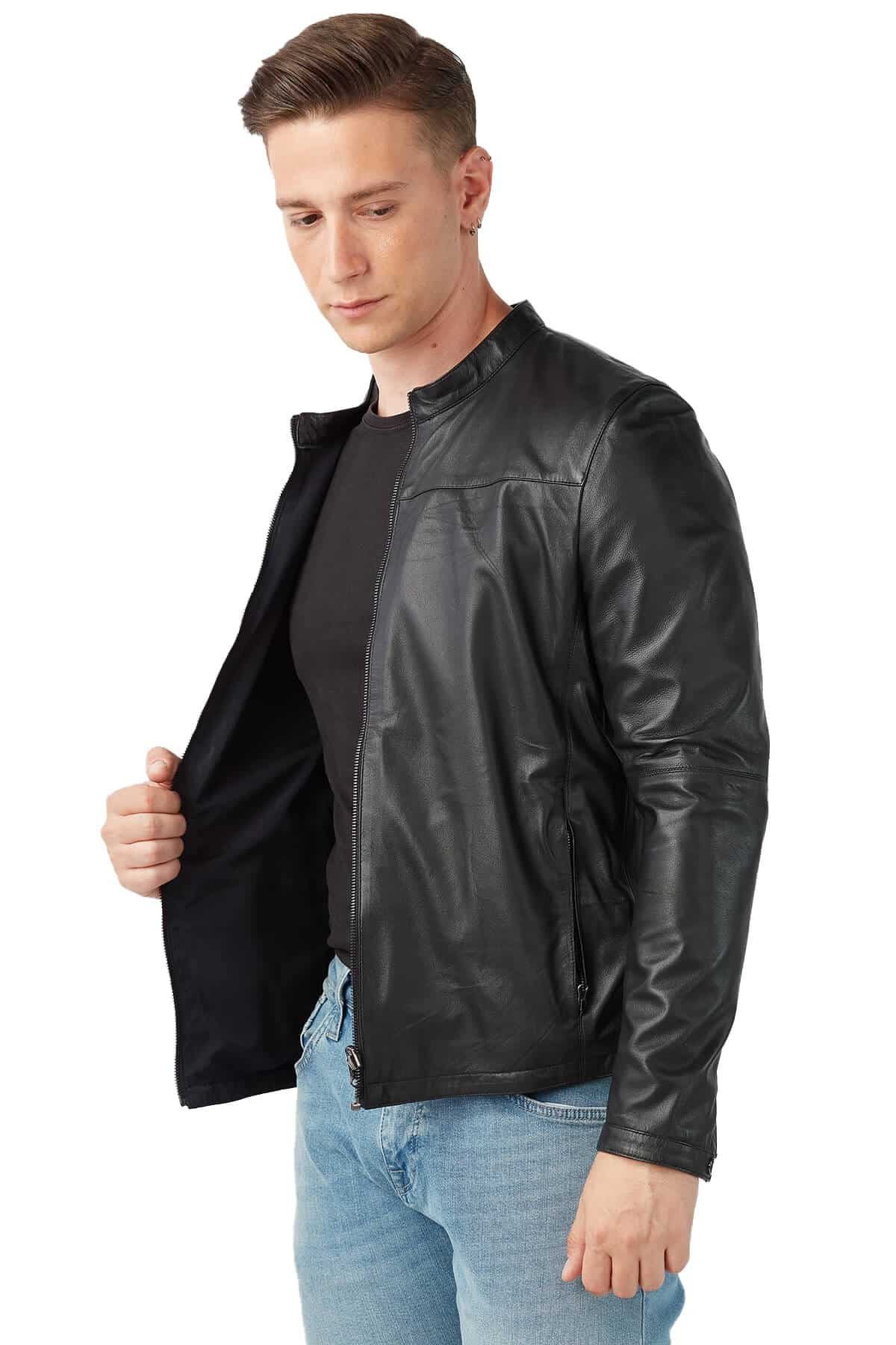 Men's 100 % Real Black Leather Double Sided Gerino Jacket