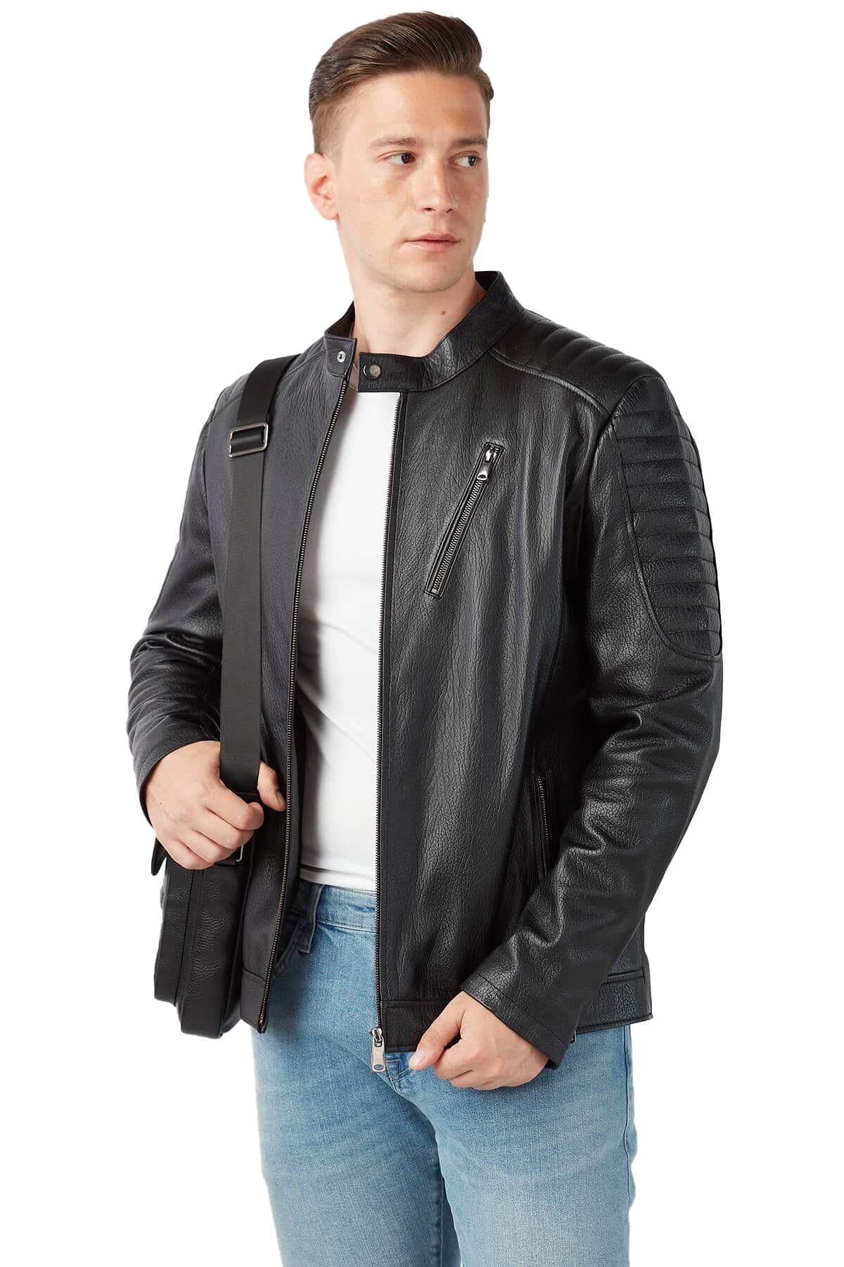 Luigi Men's 100 % Real Black Leather Jumbo Jacket