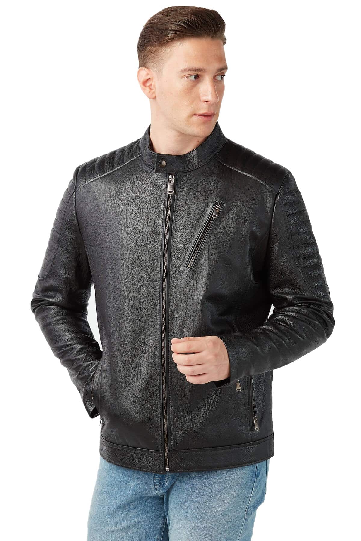 Luigi Men's 100 % Real Black Leather Jumbo Jacket