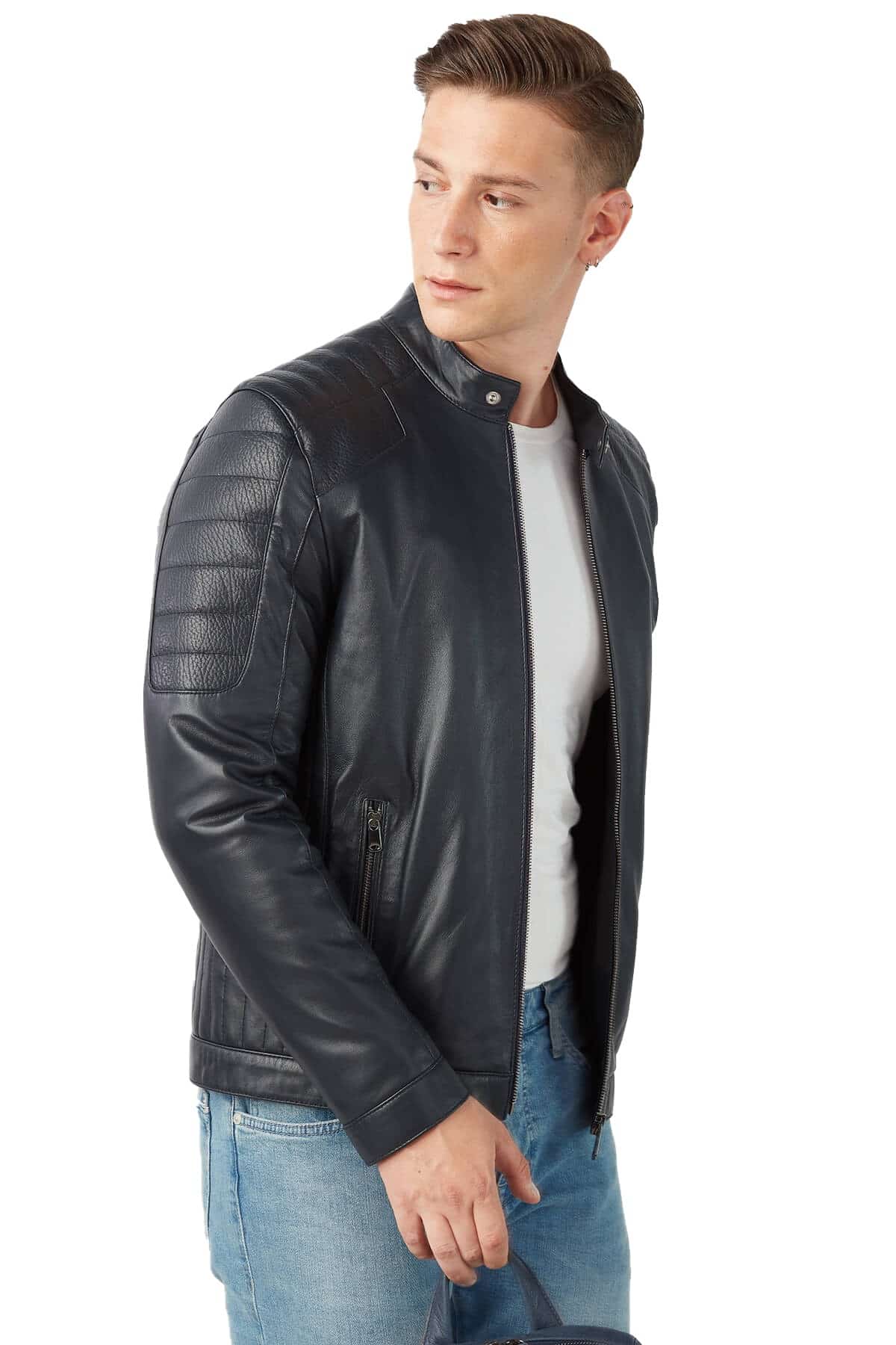 Men's 100 % Real Navy-Blue Leather Orlando Jacket