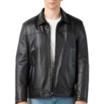 Men's 100% Real Black Leather Point Stitched Jacket