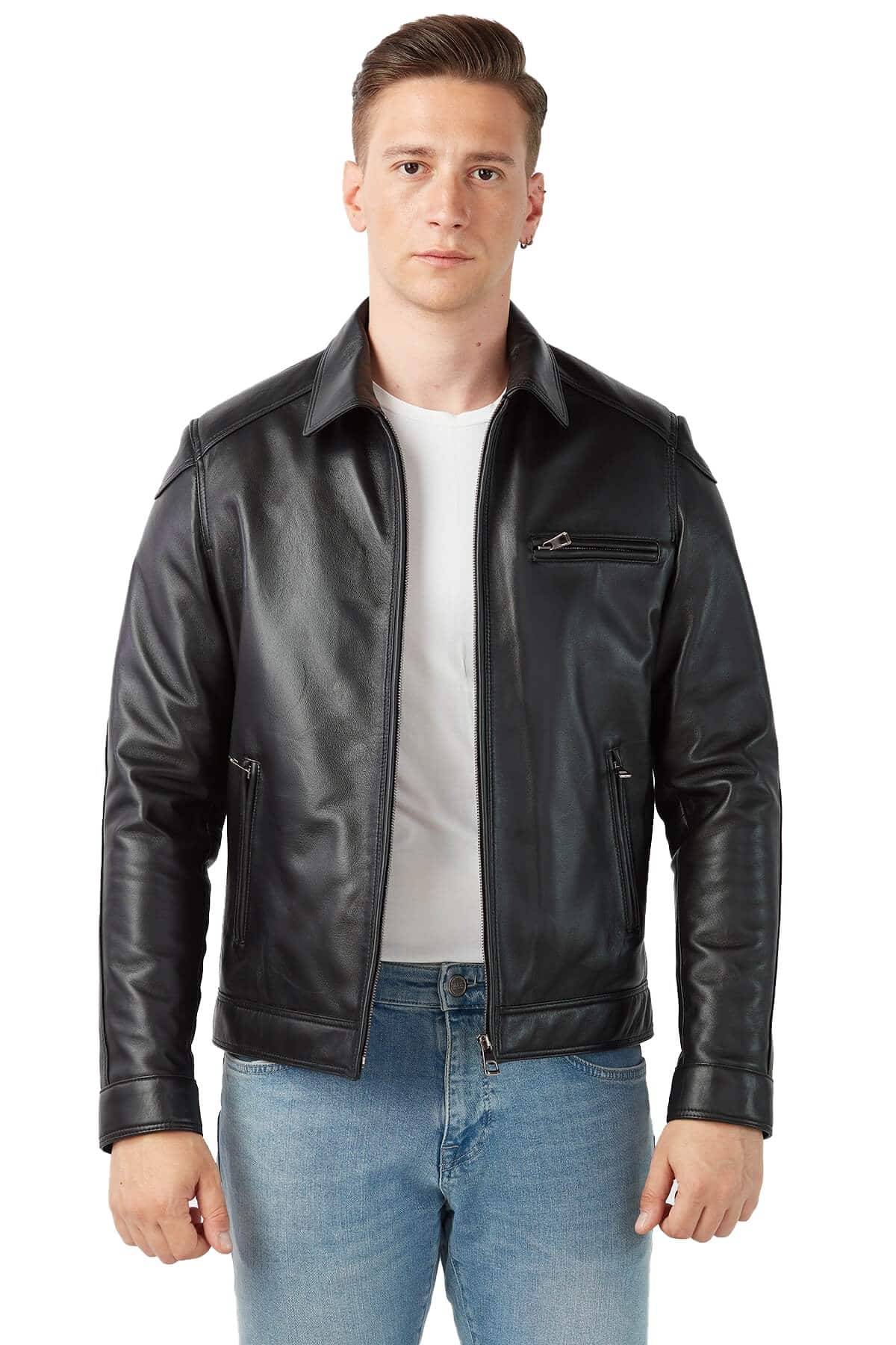 Men's 100 % Real Black Leather Santino Jacket