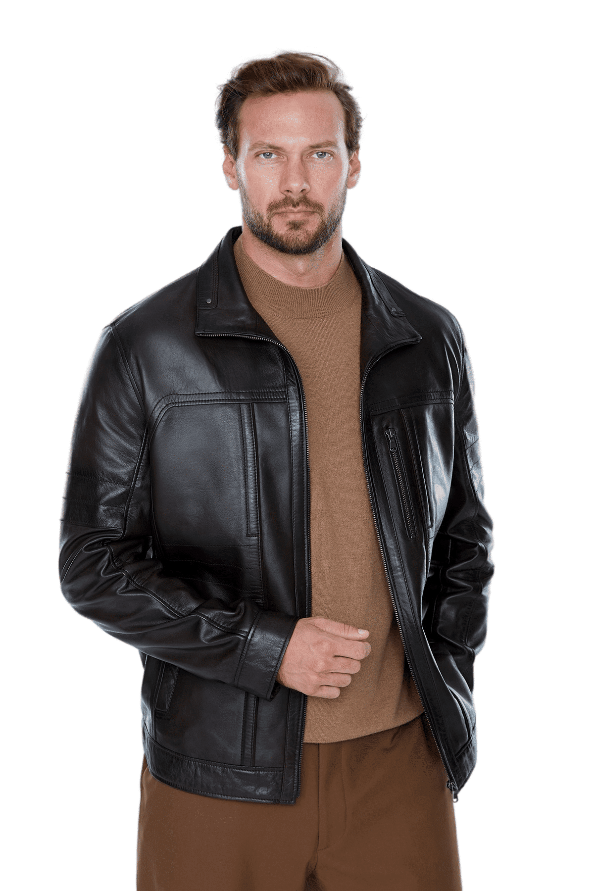 Bruno black men's stylish lambskin leather jacket