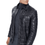 Locatelli Men's 100% Real Black Leather Quilted Buttoned Jacket