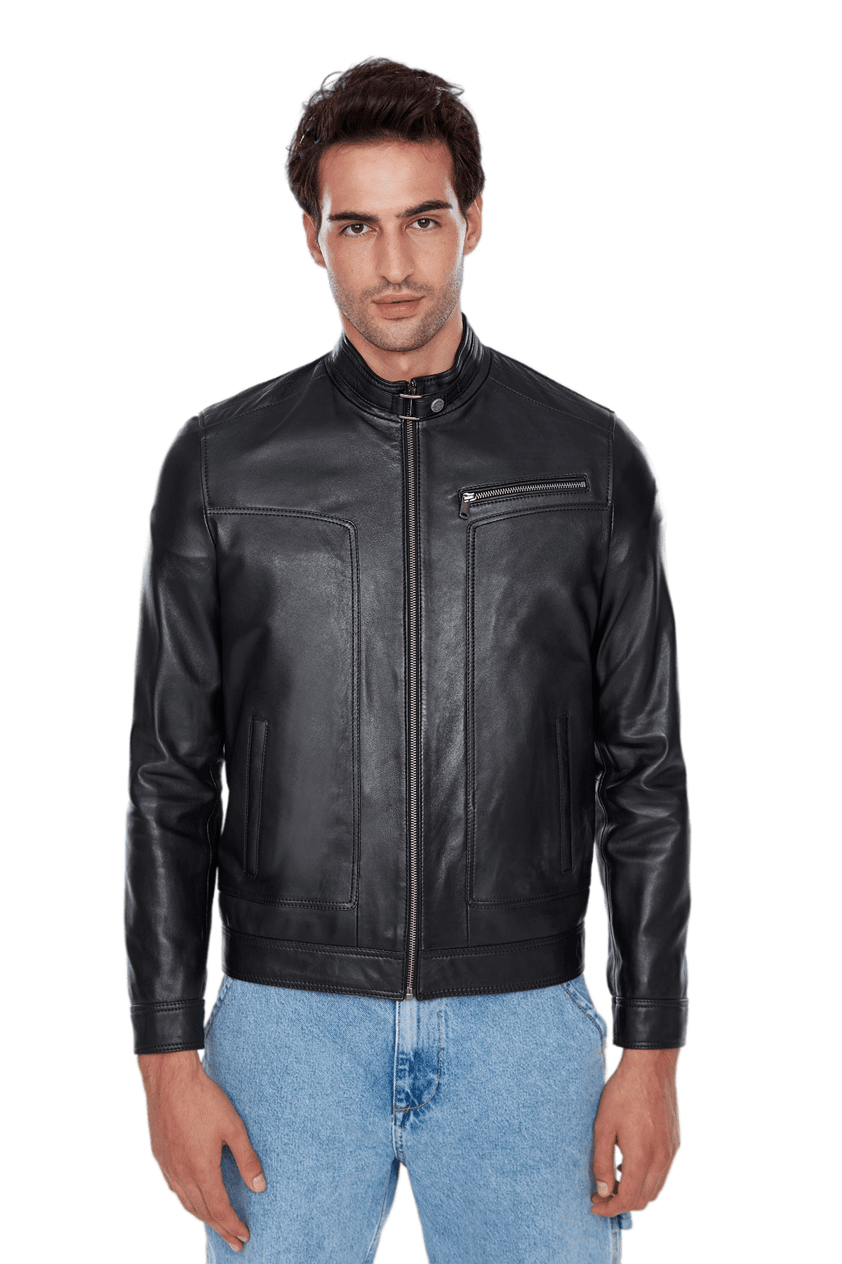 Felibe Men's 100% Real Black Leather Stylish Jacket
