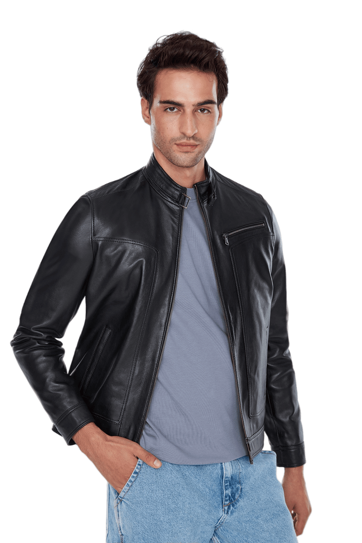 Felibe Men's 100% Real Black Leather Stylish Jacket