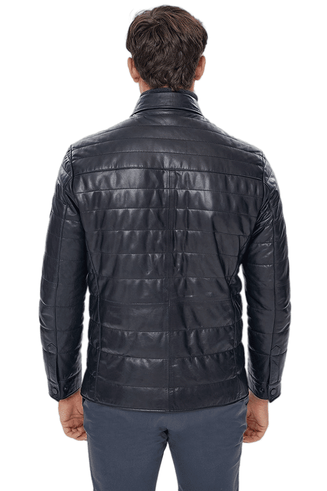 Locatelli Men's 100% Real Black Leather Quilted Buttoned Jacket