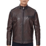 Benzema Men's 100% Real Brown Leather Waxed Cafe Racer Jacket