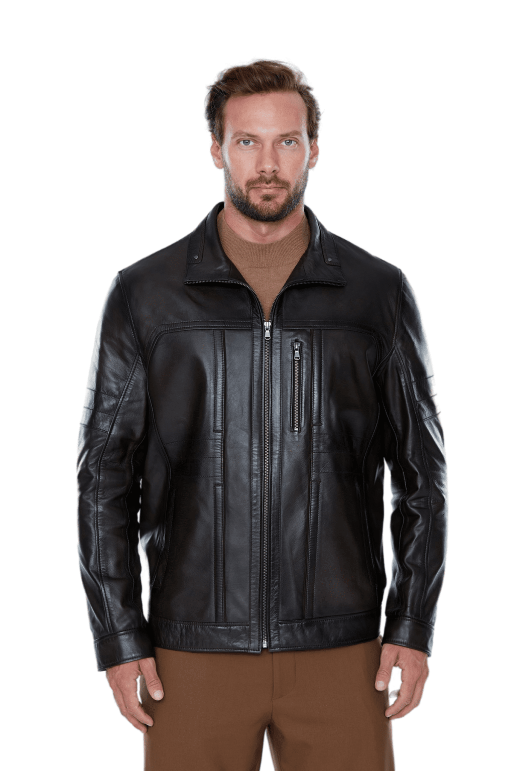 100% Mens Black Leather Jacket Leather Coat & Vest at Affordable Price