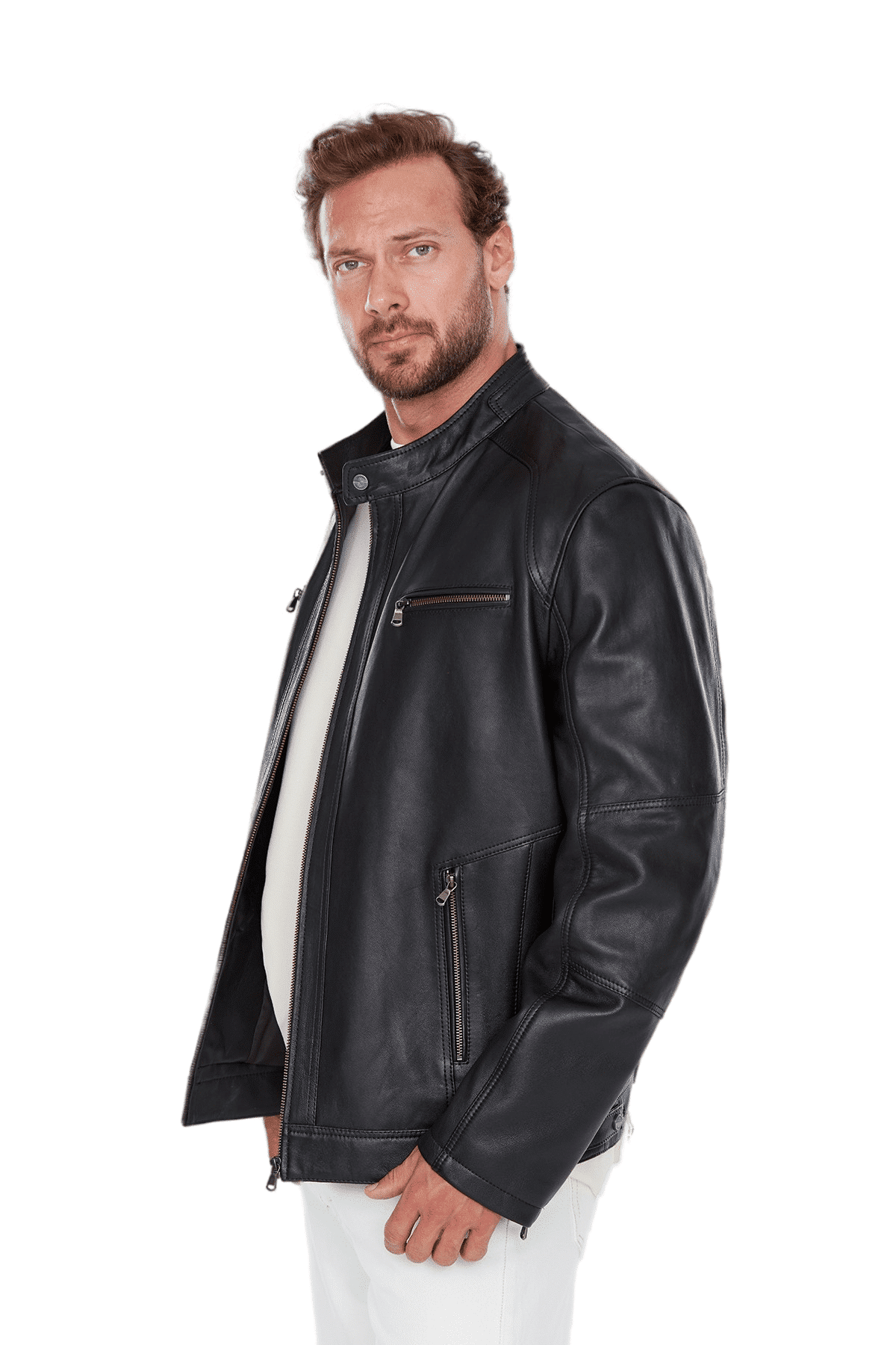 Alanzo black plus size cafe racer stylish biker leather jacket