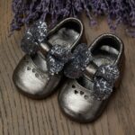 Baby 100% Real Bronze Leather Ribbon Heart Shoes
