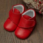 Baby 100% Real Red Leather Velcro Boots