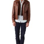 Endy Men's 100% Real Tan Leather Hooded Jacket