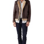 Nevio Men's 100% Real Brown Leather Faux Shearling Jacket
