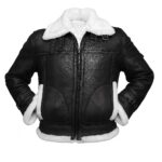 Deniel Men’s Real Black Leather Faux Shearling Aviator Jacket